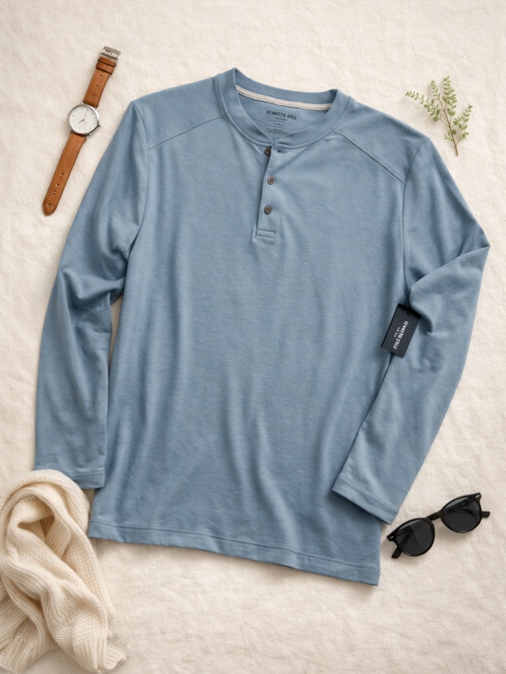 Kenneth Cole Techni-Cole Blue Henley Shirt NWT Large Stretch UPF 50